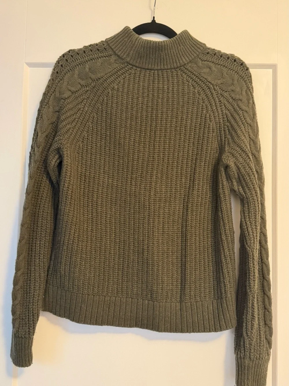 J.CREW Olive Green AZRA Cable Knit Pom-Pom Lambswool Sweater Sz Small